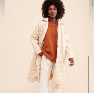 Anthropologie x Rita Row - Long Quilted Beige Coat with Collar - Size L